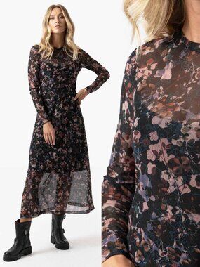 Saint + Sofia Womens The Mesh Runway Midi Dress Long Sleeves Floral Print US 18